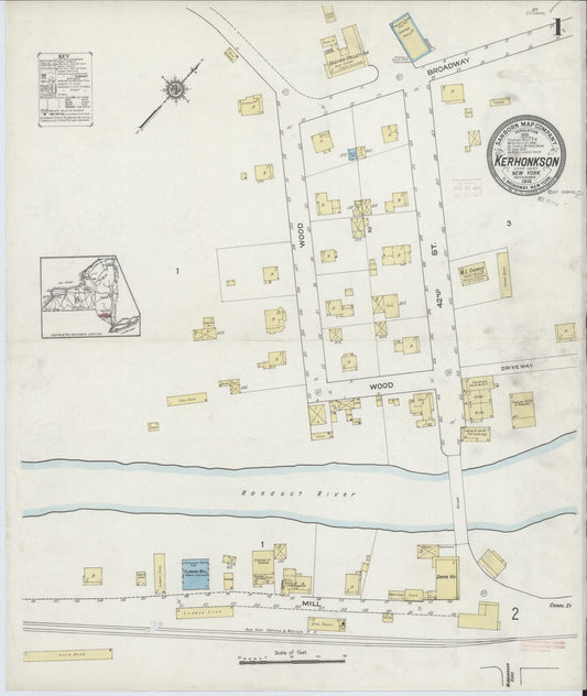 Sanborn Fire Insurance Map from Kerhonkson, Ulster County, New York (1914), Sheet #0001 - Historic Sanborn Fire Insurance Map Print, vintage old map wall art, antique decor, genealogy gift, New York New York map