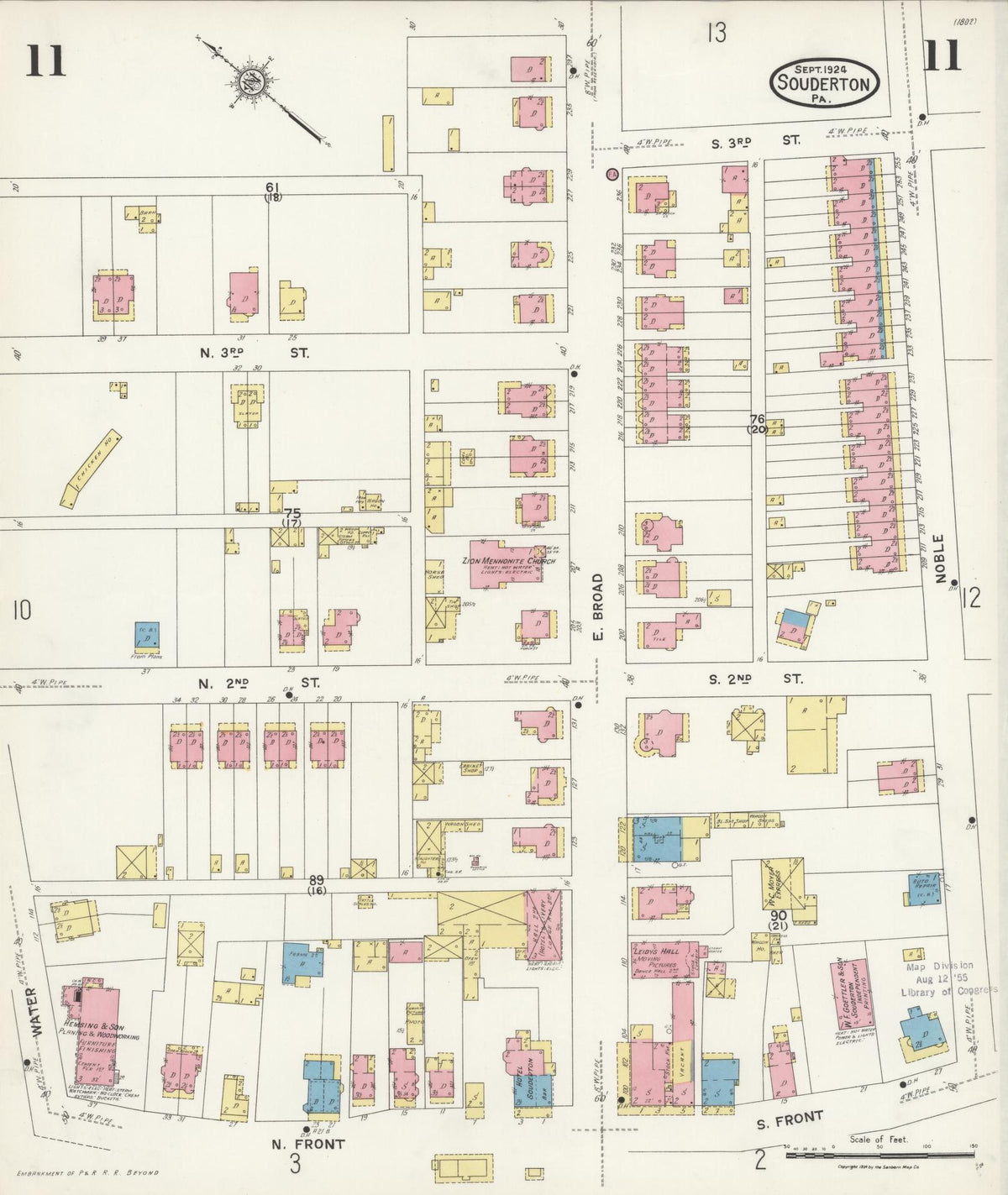 Sanborn Fire Insurance Map from Souderton, Montgomery County, Pennsylvania (1924), Sheet #0011 - Historic Sanborn Fire Insurance Map Print, vintage old map wall art, antique decor, genealogy gift, Pennsylvania Pennsylvania map
