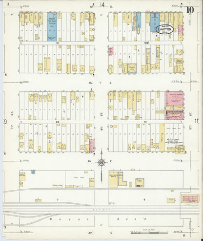 Sanborn Fire Insurance Map from Lawton, Comanche County, Oklahoma (1912), Sheet #0010 - Complete Map Set gallery image, historic Sanborn map, vintage wall art, Oklahoma Oklahoma