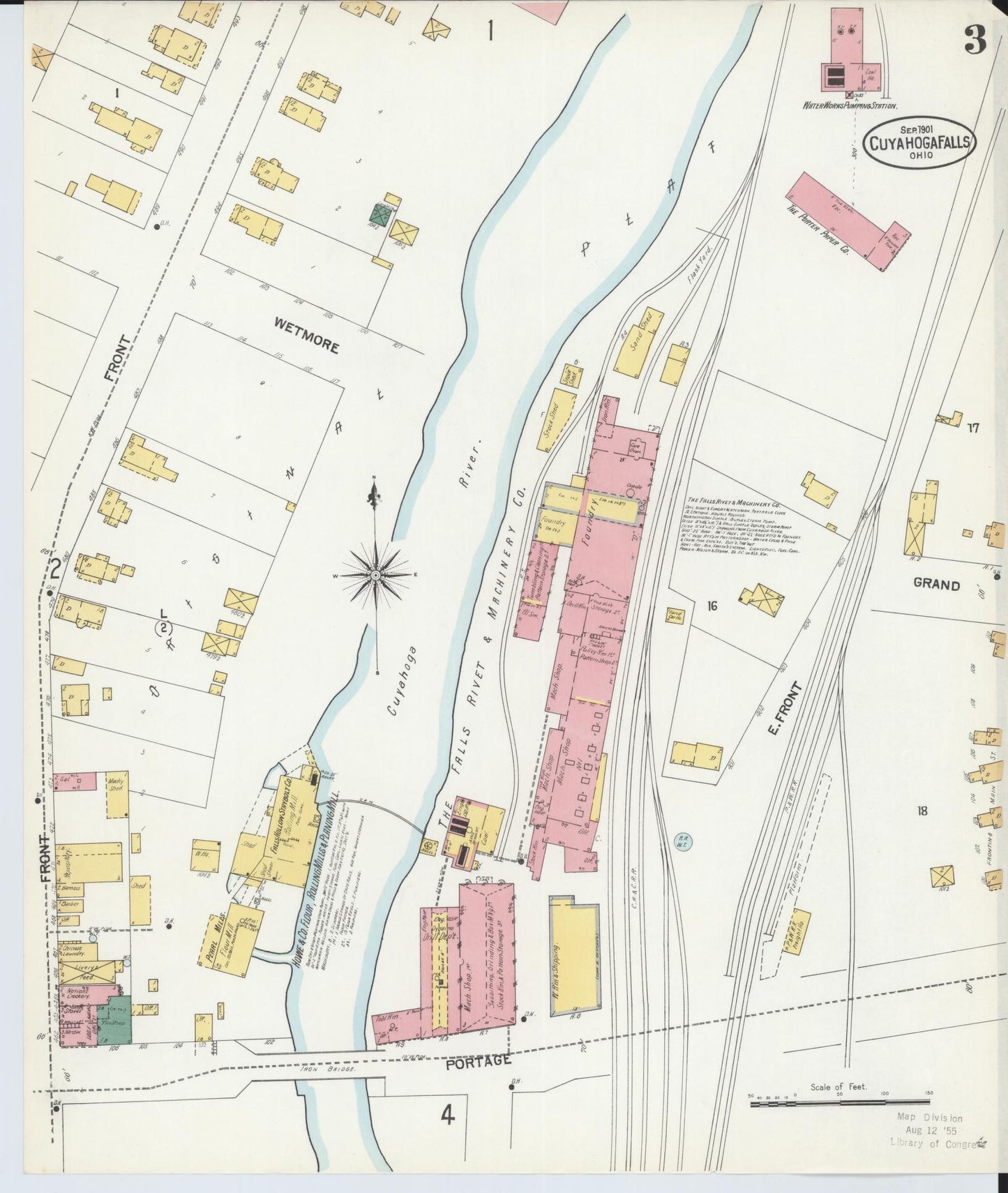 Sanborn Fire Insurance Map from Cuyahoga Falls, Summit County, Ohio (1901), Sheet #0003 - Historic Sanborn Fire Insurance Map Print, vintage old map wall art, antique decor, genealogy gift, Ohio Ohio map