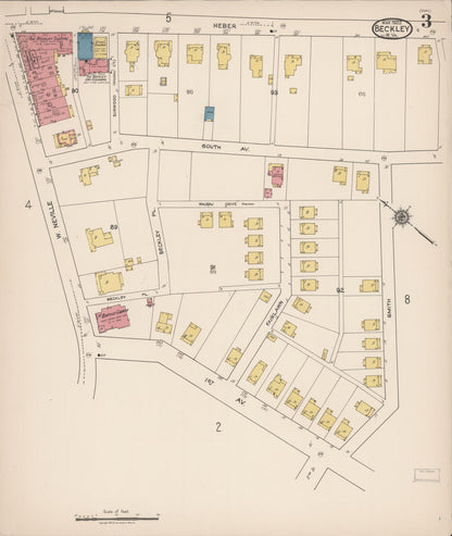Sanborn Fire Insurance Map from Beckley, Raleigh County, West Virginia (1922), Sheet #0003 - Complete Map Set gallery image, historic Sanborn map, vintage wall art, West Virginia West Virginia