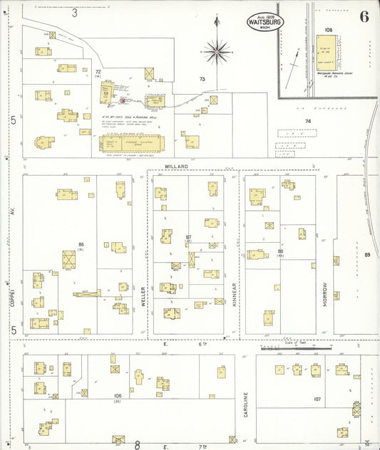 Sanborn Fire Insurance Map from Waitsburg, Walla Walla County, Washington (1909), Sheet #0006 - Historic Sanborn Fire Insurance Map Print, vintage old map wall art, antique decor, genealogy gift, Washington Washington map