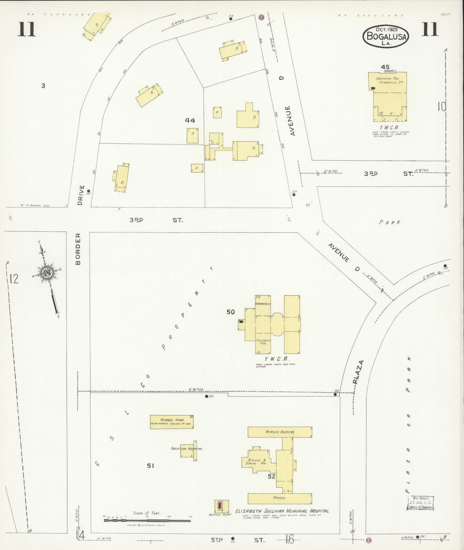 Sanborn Fire Insurance Map from Bogalusa, Washington Parish, Louisiana (1925), Sheet #0011 - Historic Sanborn Fire Insurance Map Print, vintage old map wall art, antique decor, genealogy gift, Louisiana Louisiana map