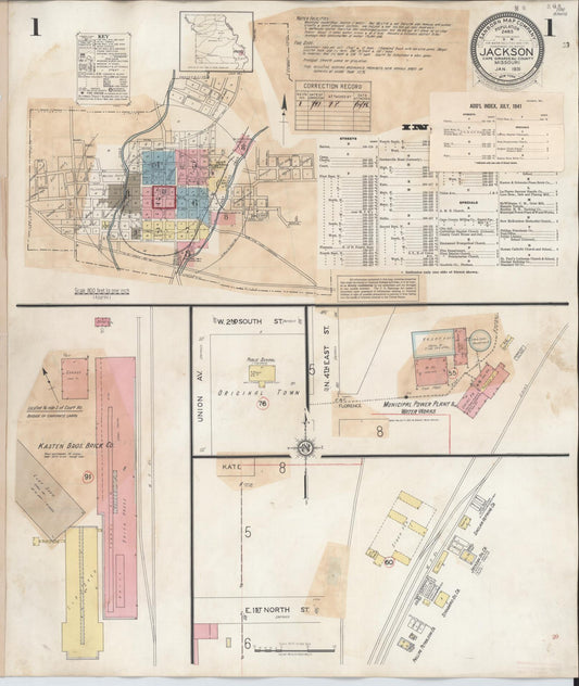Sanborn Fire Insurance Map from Jackson, Cape Girardeau County, Missouri (1941), Sheet #0001 - Complete Map Set gallery image, historic Sanborn map, vintage wall art, Missouri Missouri