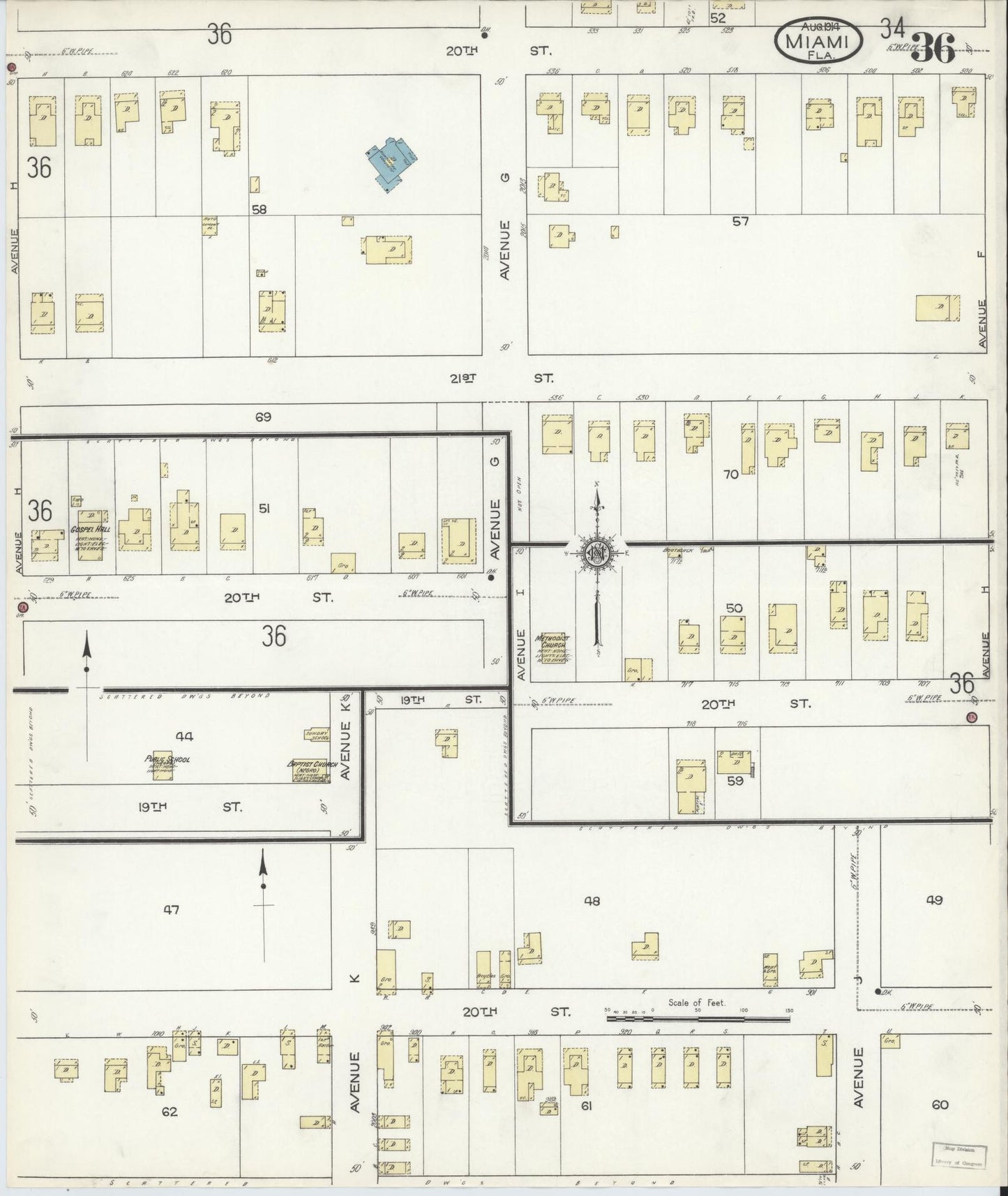 Sanborn Fire Insurance Map from Miami, Dade County, Florida (1914), Sheet #0036 - Complete Map Set gallery image, historic Sanborn map, vintage wall art, Florida Florida
