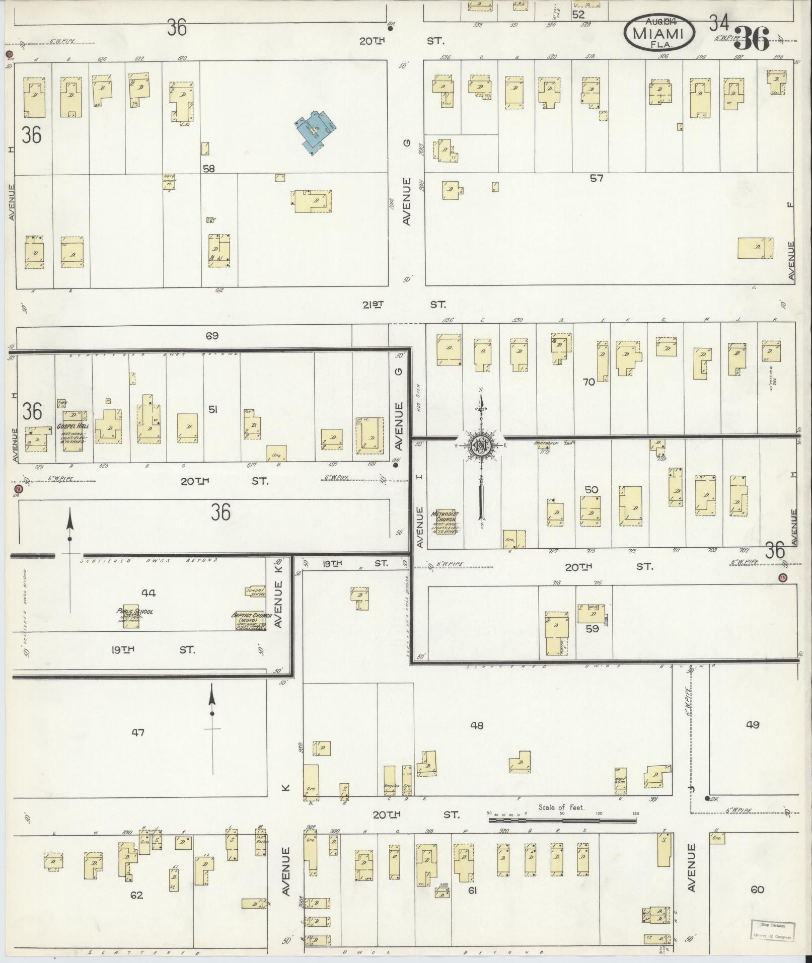 Sanborn Fire Insurance Map from Miami, Dade County, Florida (1914), Sheet #0036 - Complete Map Set gallery image, historic Sanborn map, vintage wall art, Florida Florida