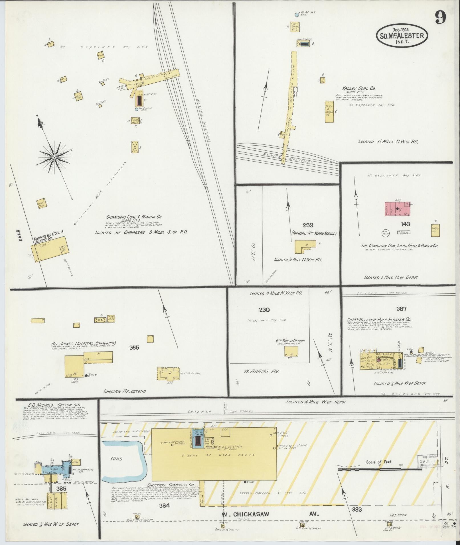 Sanborn Fire Insurance Map from South McAlester, Pittsburg County, Oklahoma (1904), Sheet #0009 - Complete Map Set gallery image, historic Sanborn map, vintage wall art, Oklahoma Oklahoma