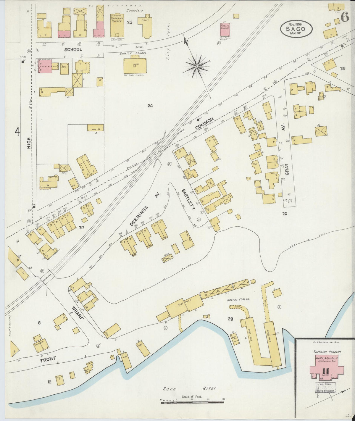 Sanborn Fire Insurance Map from Saco, York County, Maine (1906), Sheet #0006 - Complete Map Set gallery image, historic Sanborn map, vintage wall art, Maine Maine