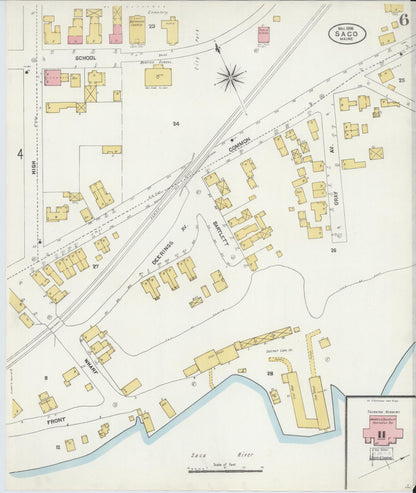 Sanborn Fire Insurance Map from Saco, York County, Maine (1906), Sheet #0006 - Complete Map Set gallery image, historic Sanborn map, vintage wall art, Maine Maine