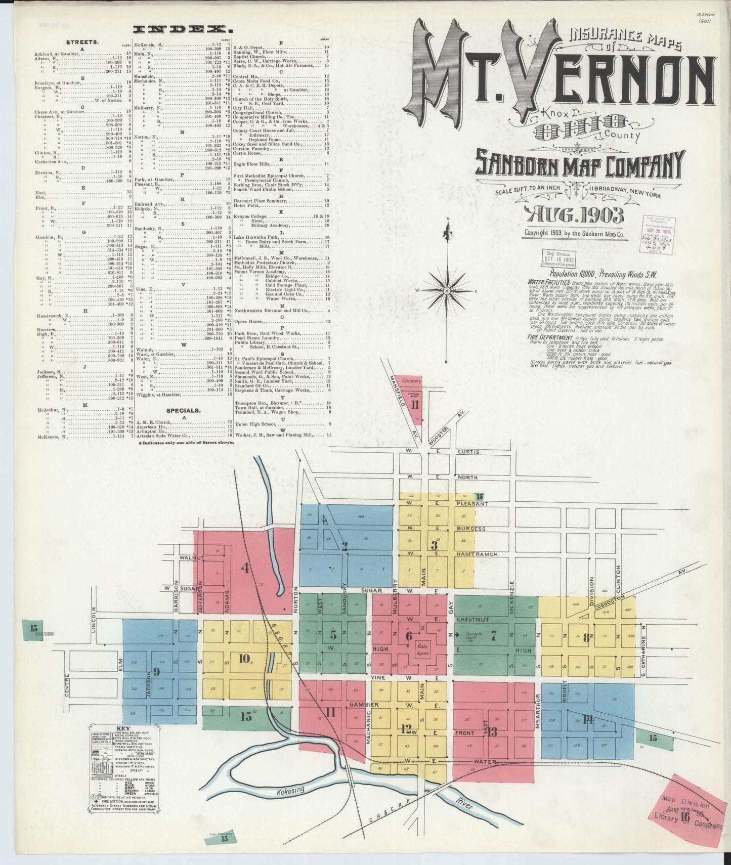 Sanborn Fire Insurance Map from Mount Vernon, Knox County, Ohio (1903), Sheet #0001 - Historic Sanborn Fire Insurance Map Print, vintage old map wall art, antique decor, genealogy gift, Ohio Ohio map