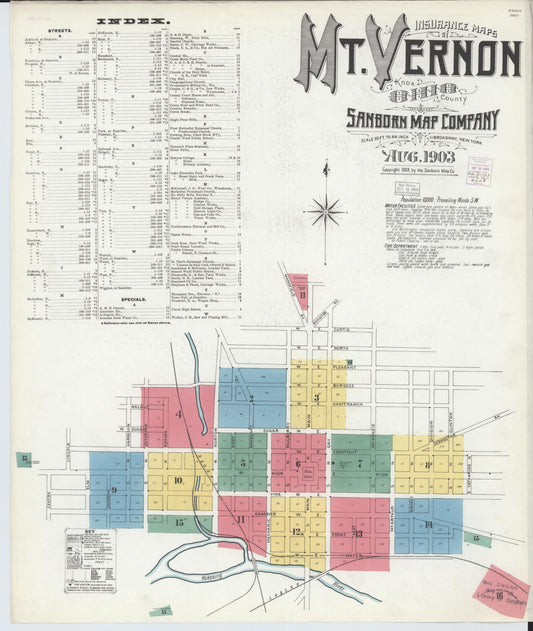 Sanborn Fire Insurance Map from Mount Vernon, Knox County, Ohio (1903), Sheet #0001 - Historic Sanborn Fire Insurance Map Print, vintage old map wall art, antique decor, genealogy gift, Ohio Ohio map
