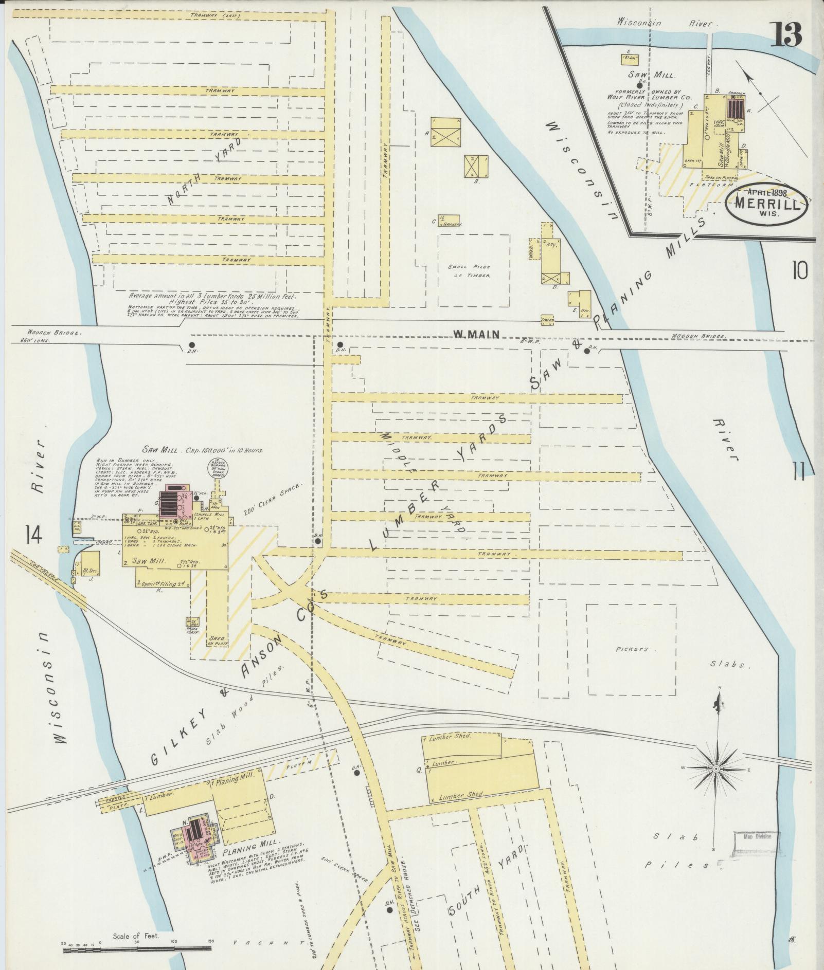 Sanborn Fire Insurance Map from Merrill, Lincoln County, Wisconsin (1898), Sheet #0013 - Complete Map Set gallery image, historic Sanborn map, vintage wall art, Wisconsin Wisconsin