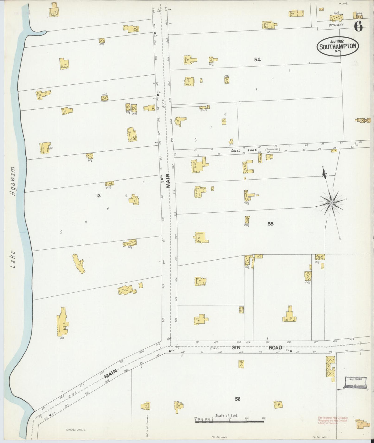 Sanborn Fire Insurance Map from Southampton, Suffolk County, New York (1902), Sheet #0006 - Historic Sanborn Fire Insurance Map Print, vintage old map wall art, antique decor, genealogy gift, New York New York map