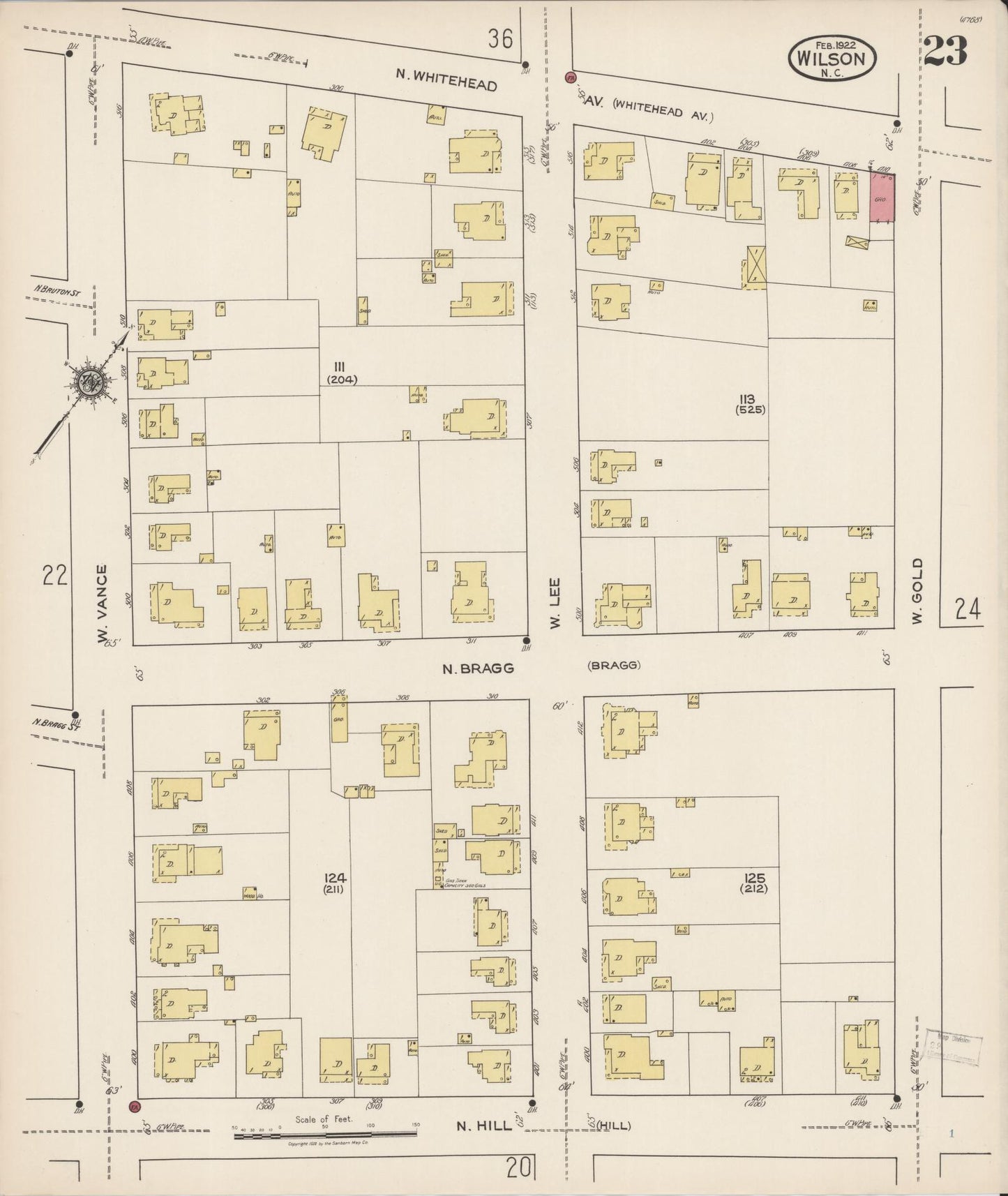 Sanborn Fire Insurance Map from Wilson, Wilson County, North Carolina (1922), Sheet #0023 - Historic Sanborn Fire Insurance Map Print, vintage old map wall art, antique decor, genealogy gift, North Carolina North Carolina map