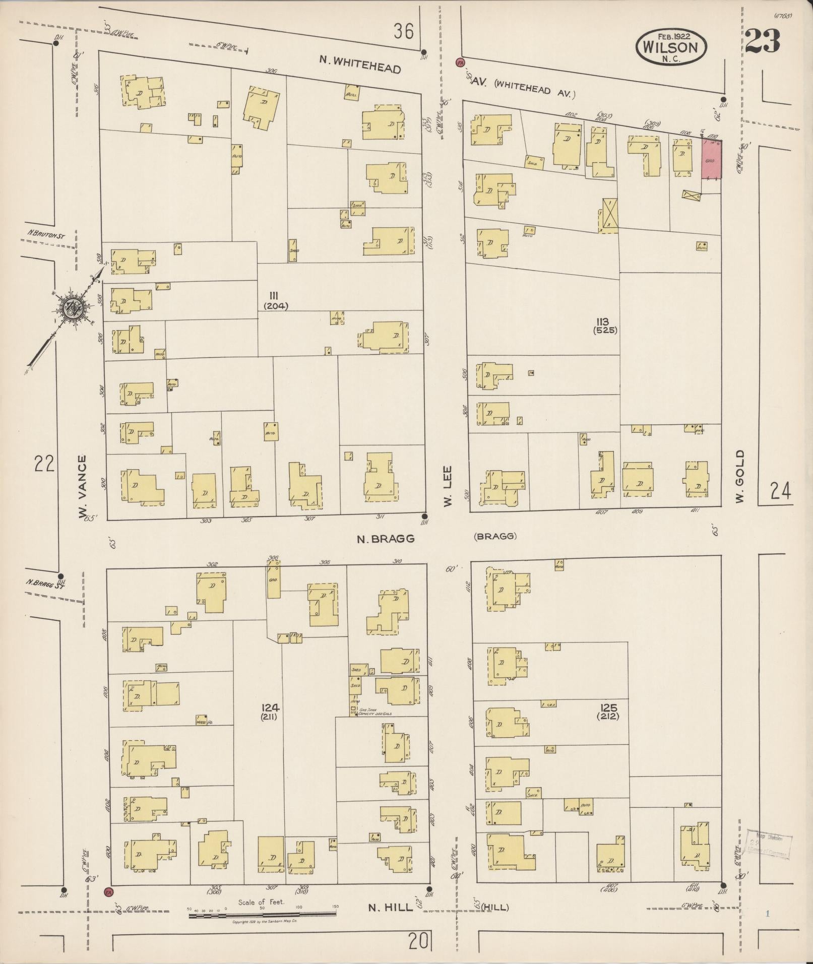 Sanborn Fire Insurance Map from Wilson, Wilson County, North Carolina (1922), Sheet #0023 - Historic Sanborn Fire Insurance Map Print, vintage old map wall art, antique decor, genealogy gift, North Carolina North Carolina map