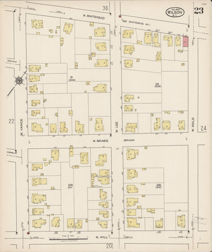 Sanborn Fire Insurance Map from Wilson, Wilson County, North Carolina (1922), Sheet #0023 - Historic Sanborn Fire Insurance Map Print, vintage old map wall art, antique decor, genealogy gift, North Carolina North Carolina map