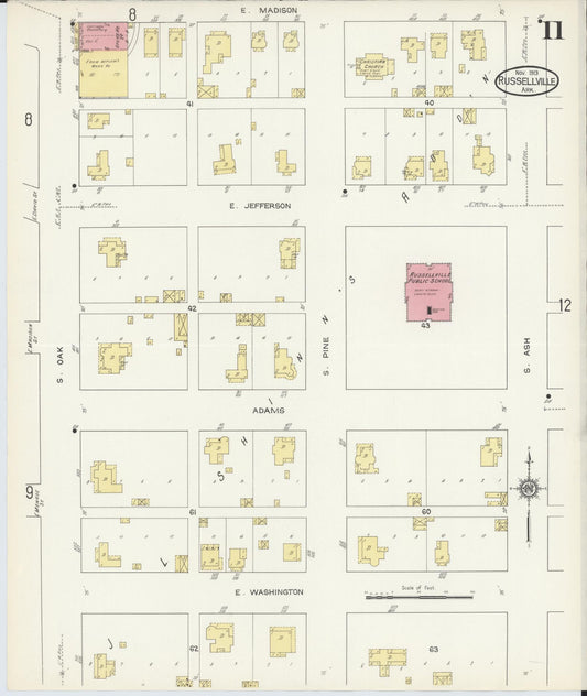 Sanborn Fire Insurance Map from Russellville, Pope County, Arkansas (1913), Sheet #0011 - Historic Sanborn Fire Insurance Map Print, vintage old map wall art, antique decor, genealogy gift, Arkansas Arkansas map