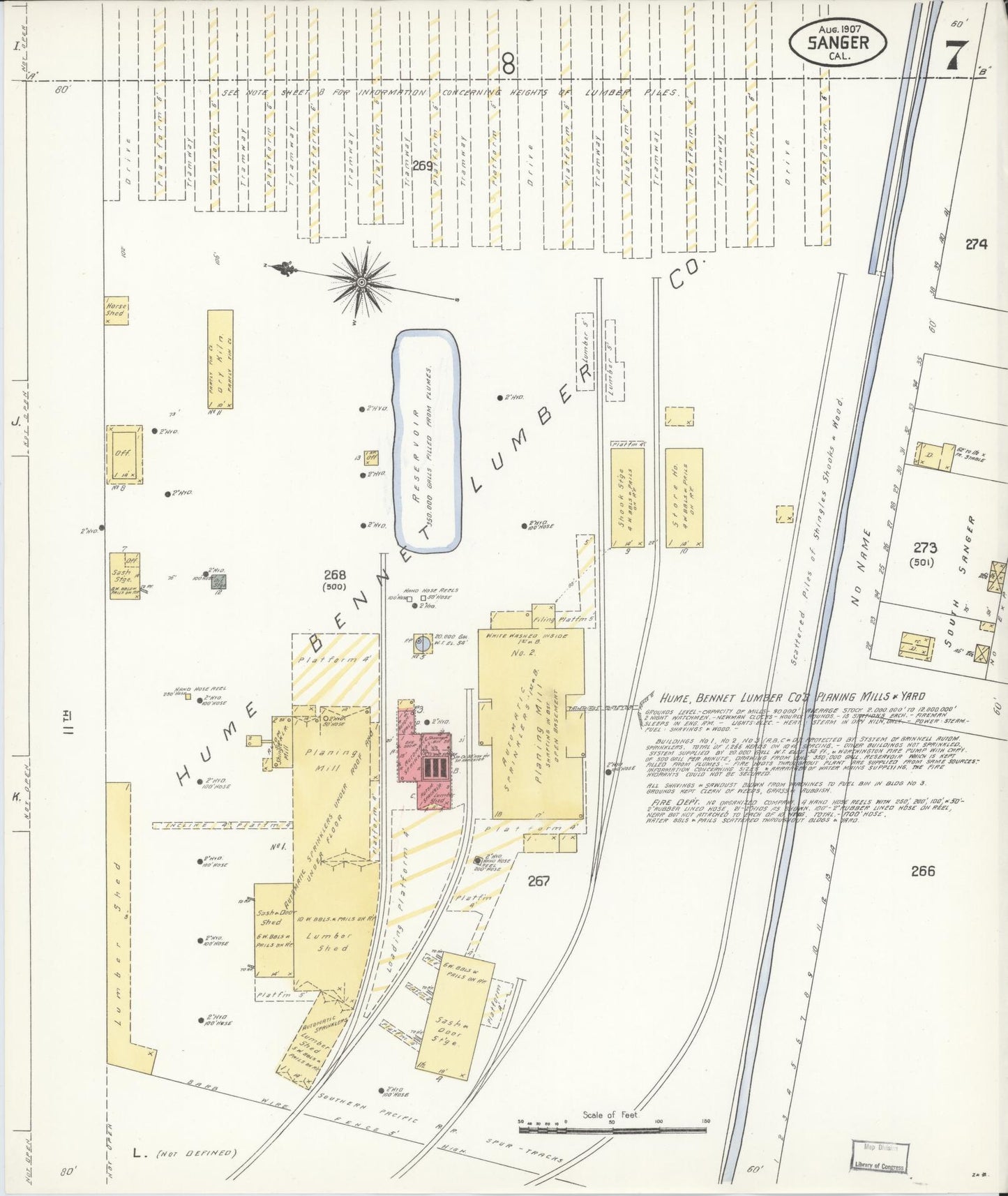 Sanborn Fire Insurance Map from Sanger, Fresno County, California (1907), Sheet #0007 - Complete Map Set gallery image, historic Sanborn map, vintage wall art, California California
