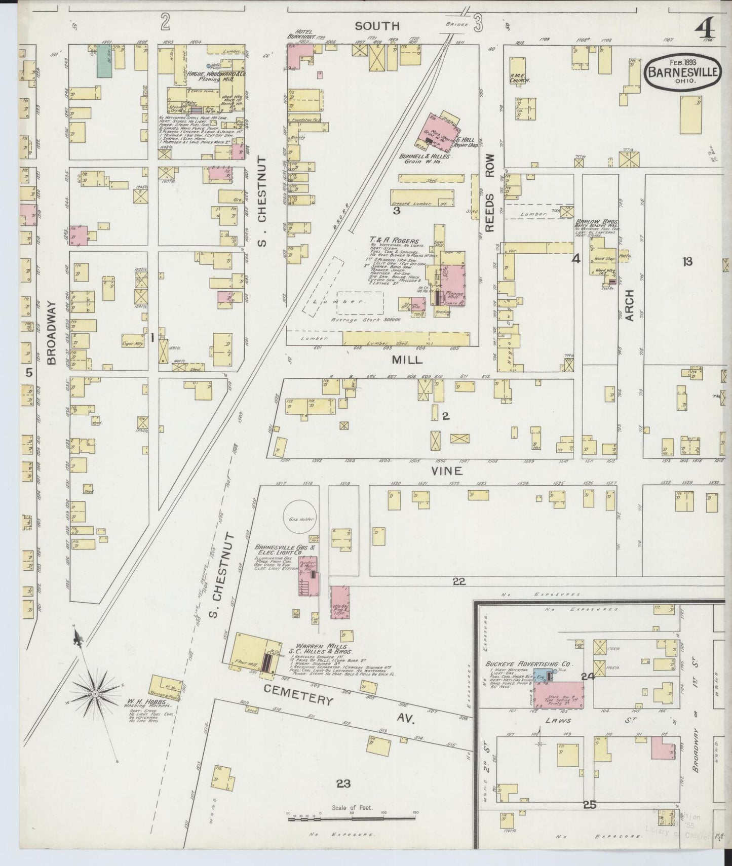 Sanborn Fire Insurance Map from Barnesville, Belmont County, Ohio (1893), Sheet #0004 - Historic Sanborn Fire Insurance Map Print, vintage old map wall art, antique decor, genealogy gift, Ohio Ohio map