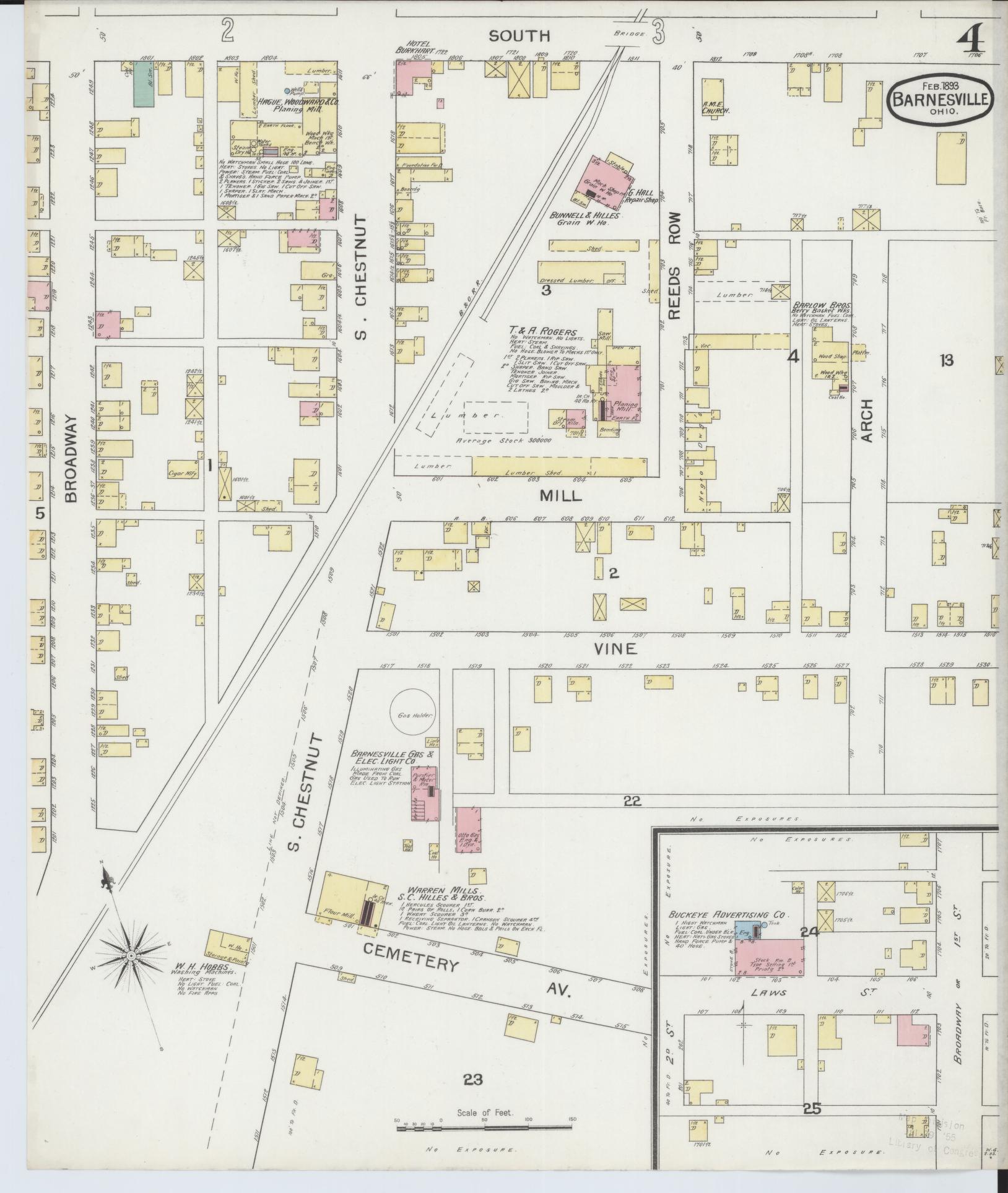 Sanborn Fire Insurance Map from Barnesville, Belmont County, Ohio (1893), Sheet #0004 - Historic Sanborn Fire Insurance Map Print, vintage old map wall art, antique decor, genealogy gift, Ohio Ohio map