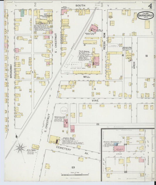 Sanborn Fire Insurance Map from Barnesville, Belmont County, Ohio (1893), Sheet #0004 - Historic Sanborn Fire Insurance Map Print, vintage old map wall art, antique decor, genealogy gift, Ohio Ohio map
