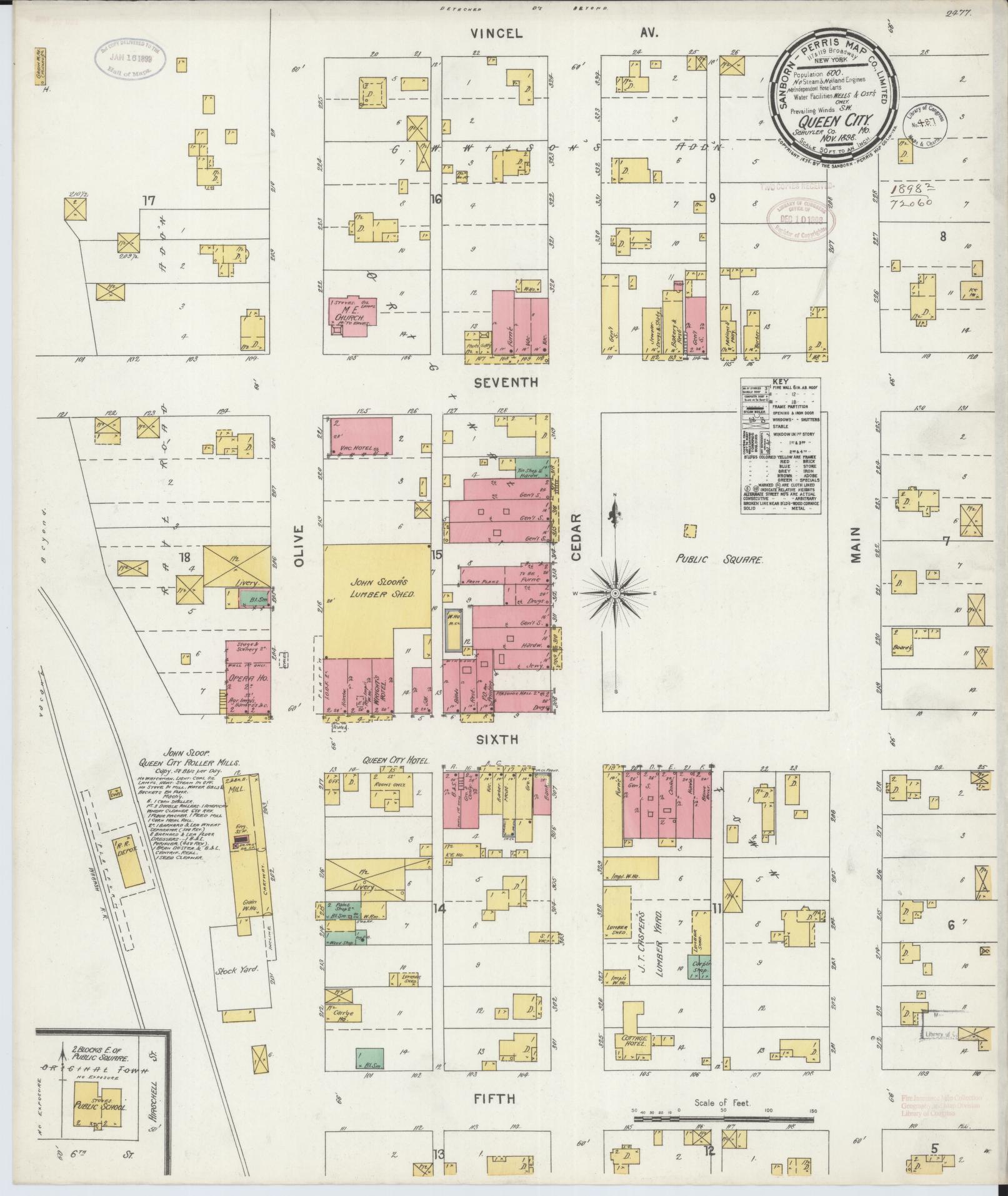 Sanborn Fire Insurance Map from Queen City, Schuyler County, Missouri (1898), Sheet #0001 - Historic Sanborn Fire Insurance Map Print, vintage old map wall art, antique decor, genealogy gift, Missouri Missouri map