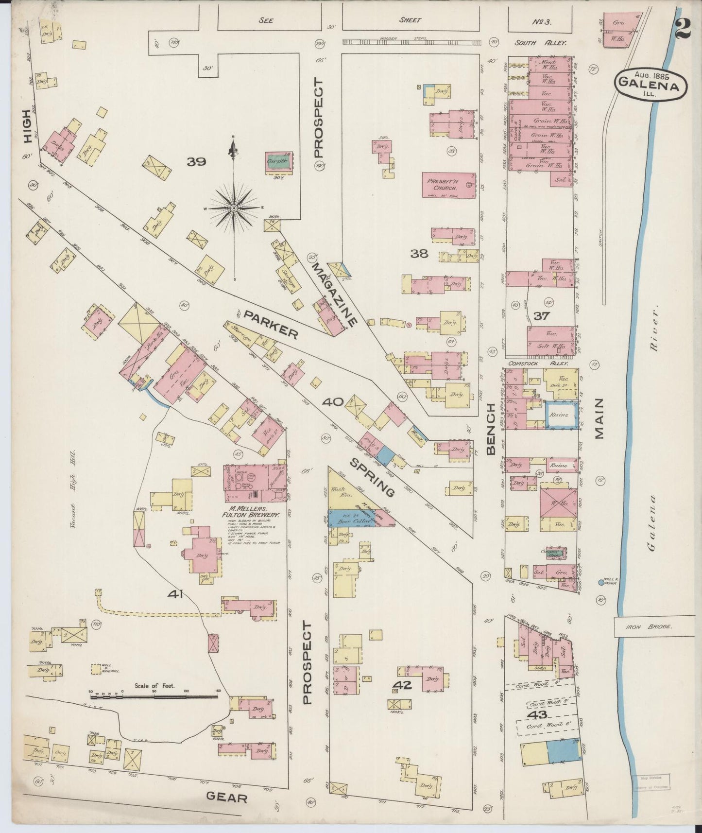 Sanborn Fire Insurance Map from Galena, Jo Daviess County, Illinois (1885), Sheet #0002 - Historic Sanborn Fire Insurance Map Print, vintage old map wall art, antique decor, genealogy gift, Illinois Illinois map