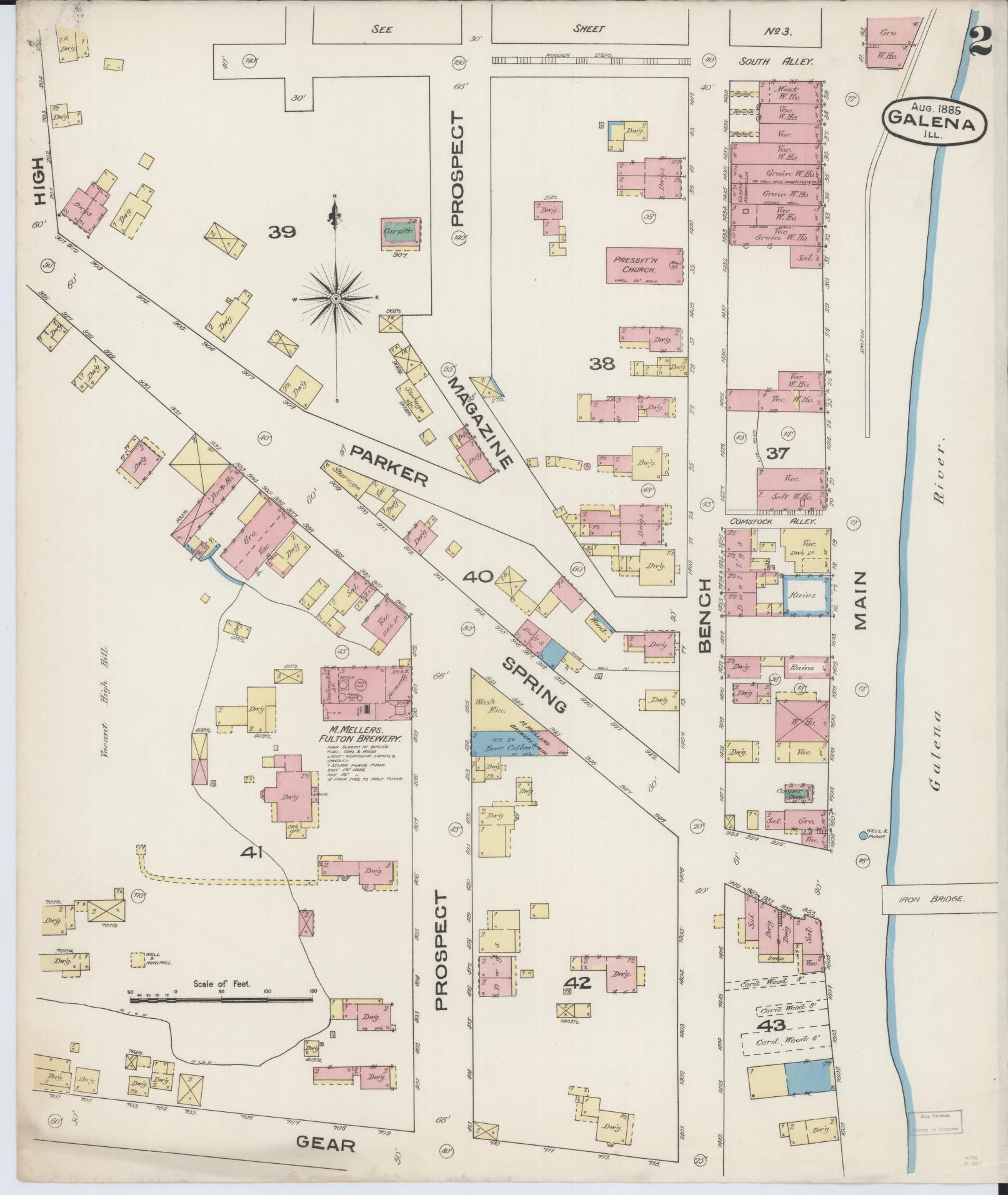 Sanborn Fire Insurance Map from Galena, Jo Daviess County, Illinois (1885), Sheet #0002 - Historic Sanborn Fire Insurance Map Print, vintage old map wall art, antique decor, genealogy gift, Illinois Illinois map