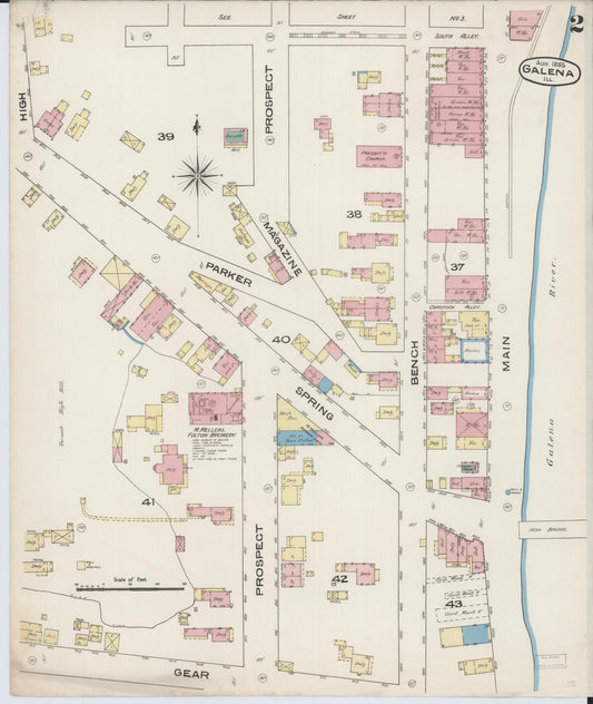 Sanborn Fire Insurance Map from Galena, Jo Daviess County, Illinois (1885), Sheet #0002 - Historic Sanborn Fire Insurance Map Print, vintage old map wall art, antique decor, genealogy gift, Illinois Illinois map
