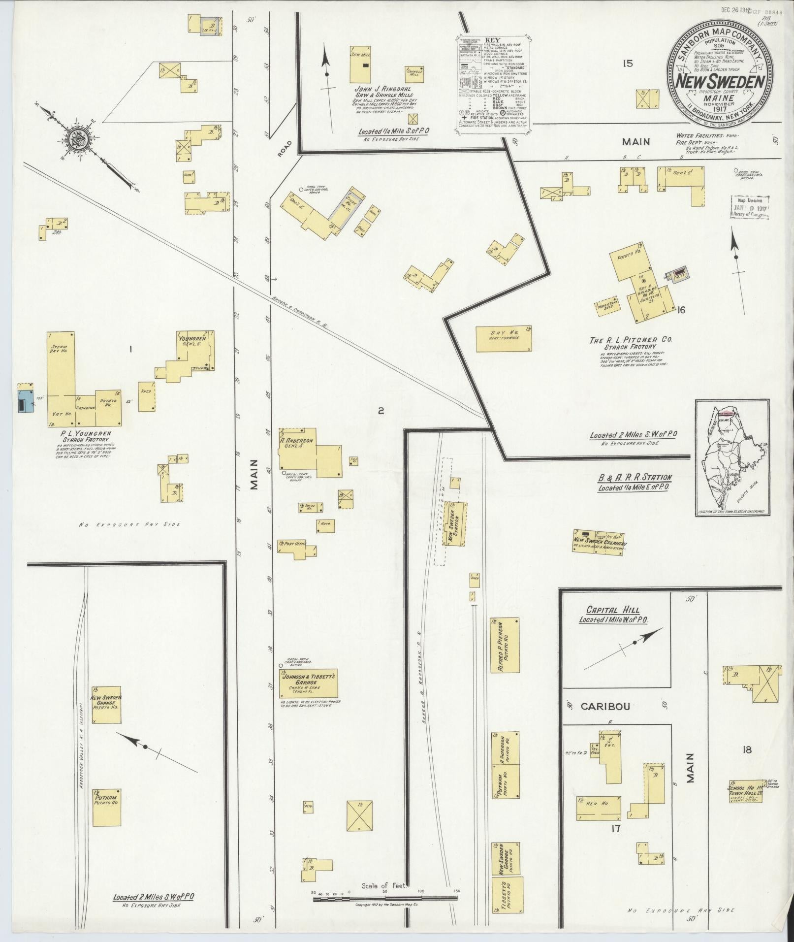 Sanborn Fire Insurance Map from New Sweden, Aroostook County, Maine. (1917) – Historic Sanborn Fire Insurance Map Print