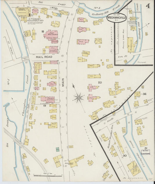 Sanborn Fire Insurance Map from Mechanicville, Saratoga County, New York (1887), Sheet #0004 - Historic Sanborn Fire Insurance Map Print, vintage old map wall art, antique decor, genealogy gift, New York New York map
