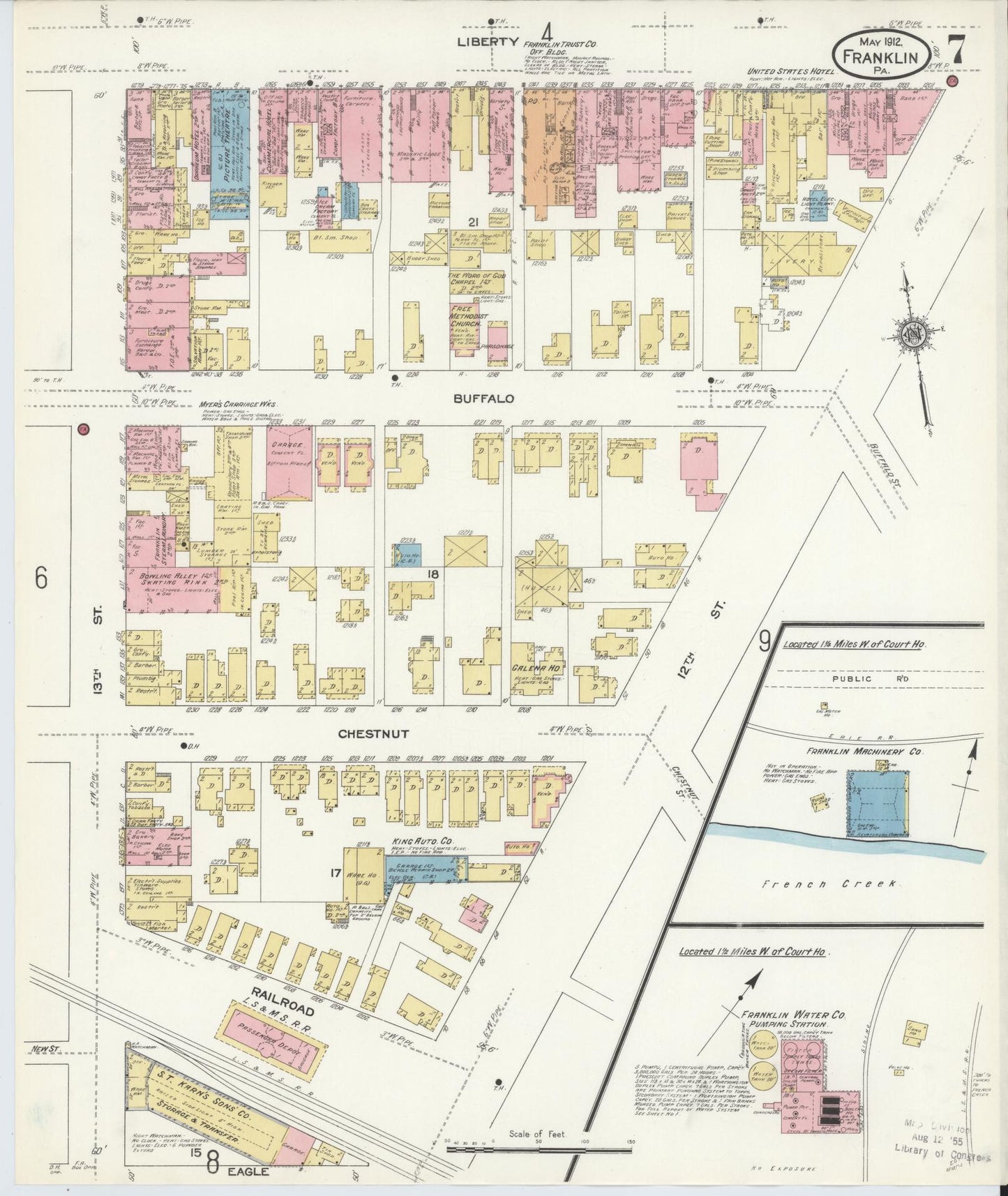 Sanborn Fire Insurance Map from Franklin, Venango County, Pennsylvania (1912), Sheet #0007 - Historic Sanborn Fire Insurance Map Print, vintage old map wall art, antique decor, genealogy gift, Pennsylvania Pennsylvania map