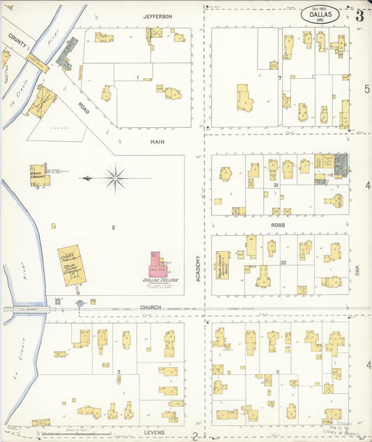 Sanborn Fire Insurance Map from Dallas, Polk County, Oregon (1905), Sheet #0003 - Historic Sanborn Fire Insurance Map Print, vintage old map wall art, antique decor, genealogy gift, Oregon Oregon map