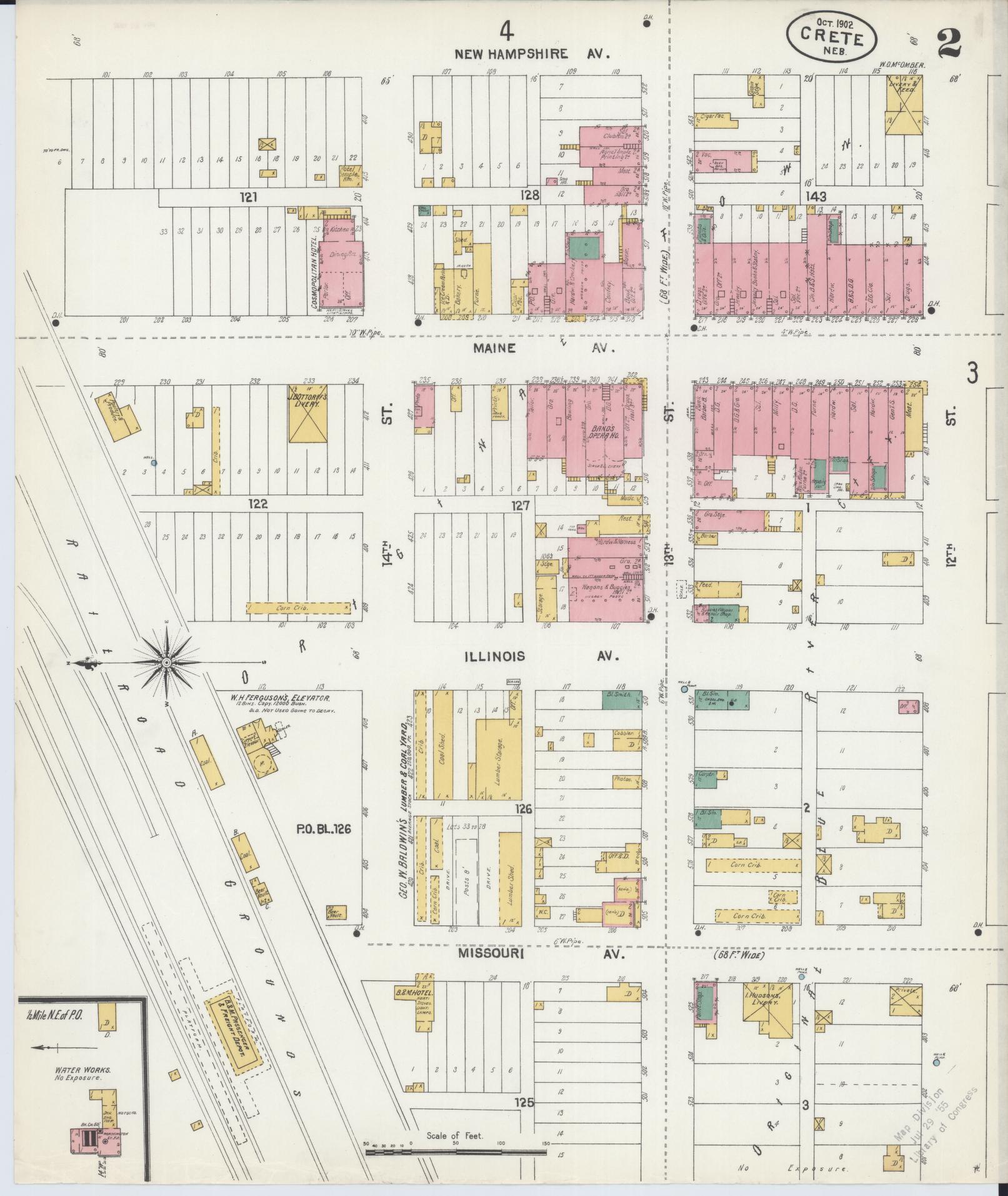 Sanborn Fire Insurance Map from Crete, Saline County, Nebraska (1902), Sheet #0002 - Complete Map Set gallery image, historic Sanborn map, vintage wall art, Nebraska Nebraska