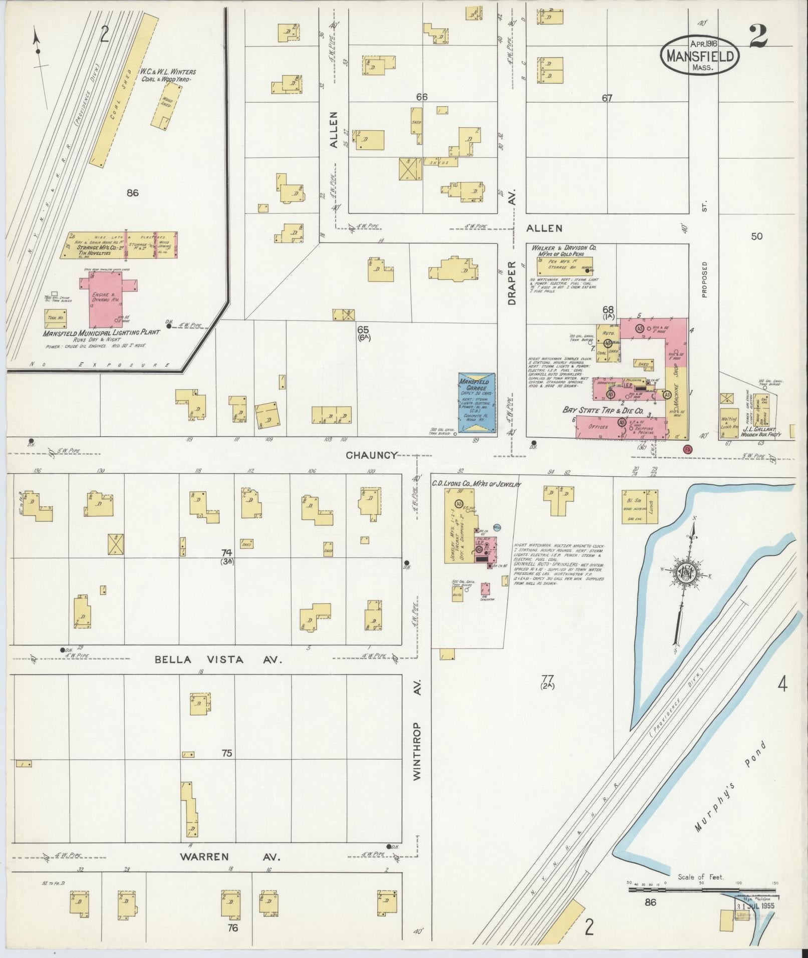 Sanborn Fire Insurance Map from Mansfield, Bristol County, Massachusetts (1916), Sheet #0002 - Complete Map Set gallery image, historic Sanborn map, vintage wall art, Massachusetts Massachusetts