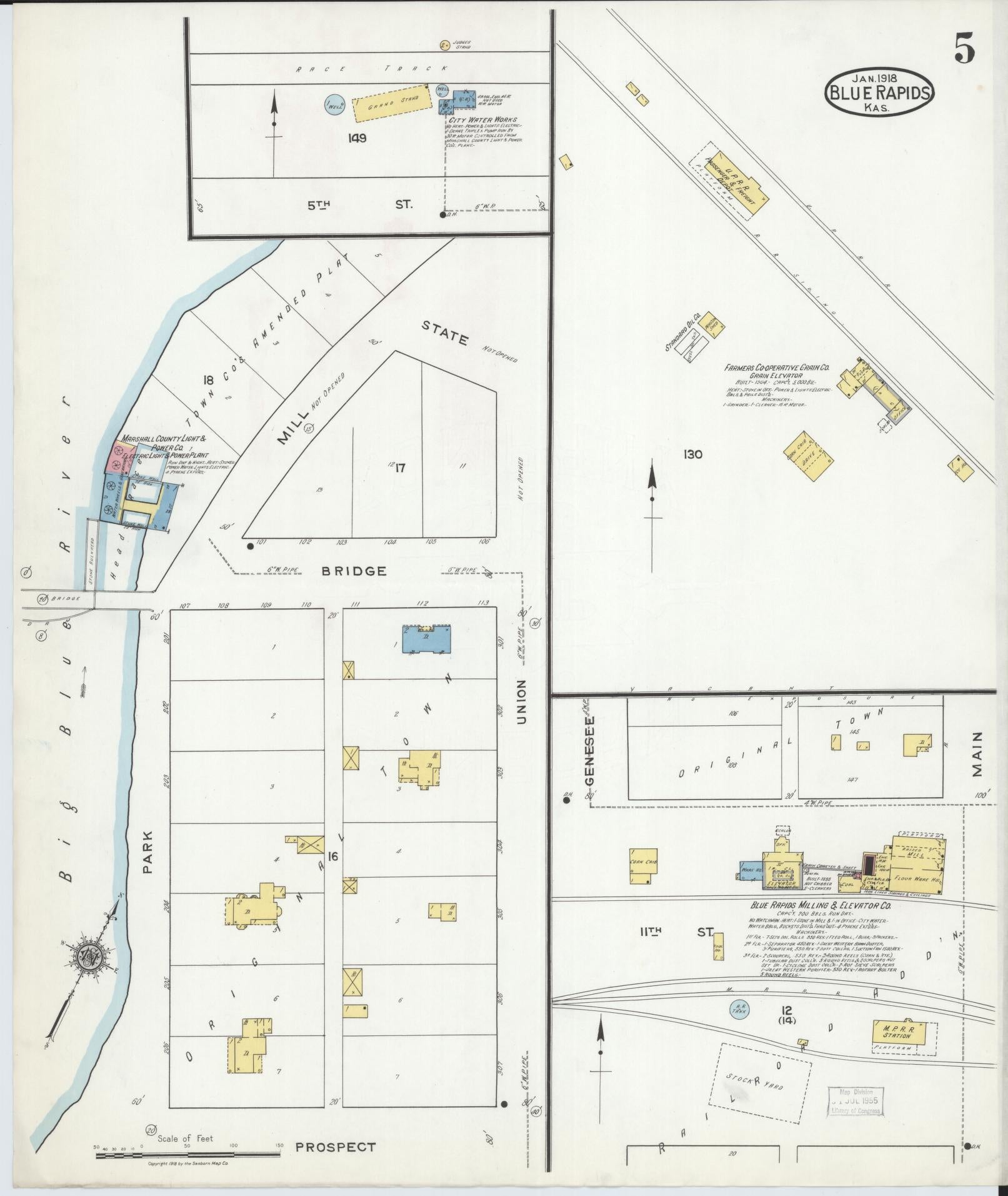 Sanborn Fire Insurance Map from Blue Rapids, Marshall County, Kansas (1918), Sheet #0005 - Historic Sanborn Fire Insurance Map Print, vintage old map wall art, antique decor, genealogy gift, Kansas Kansas map
