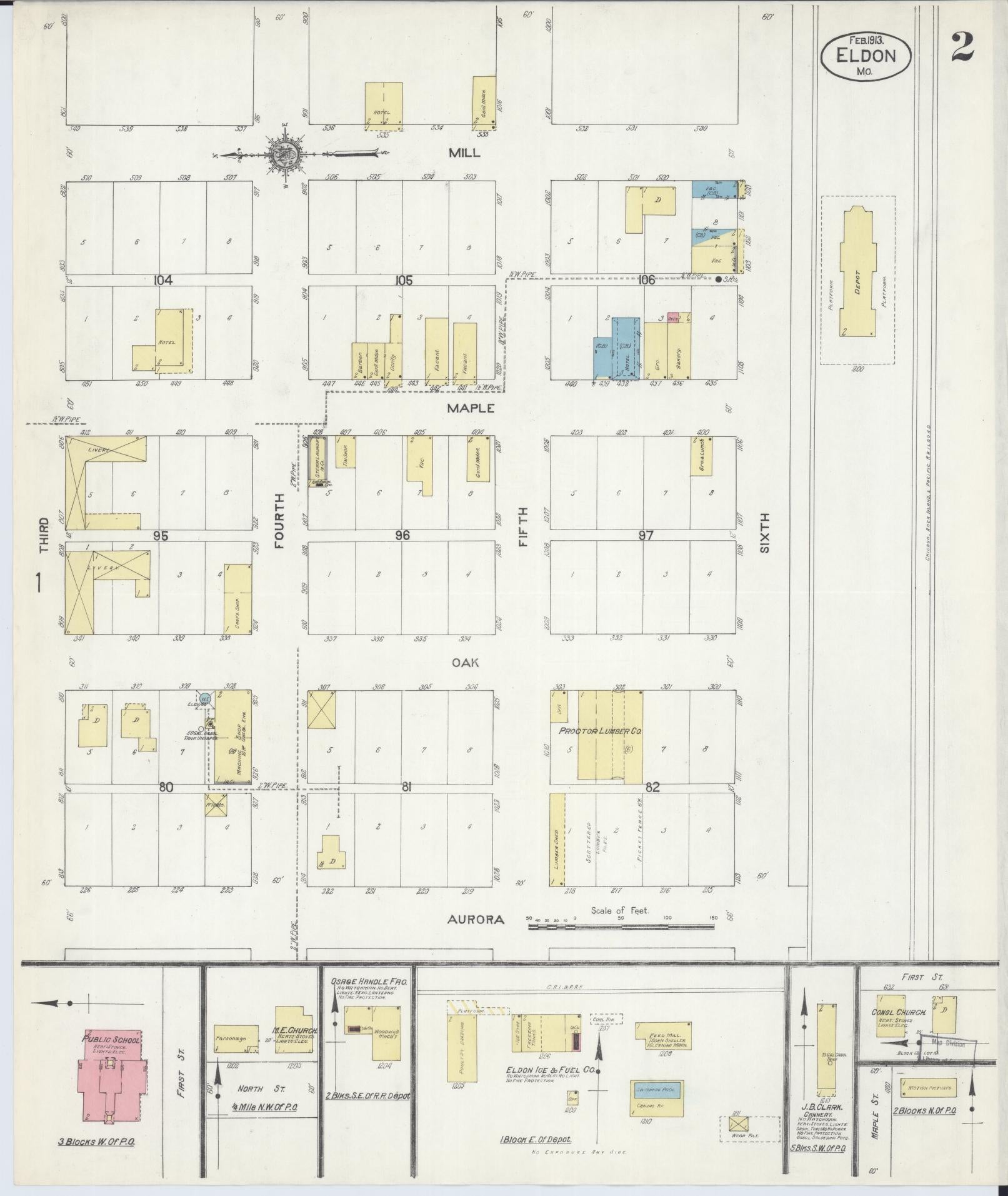 Sanborn Fire Insurance Map from Eldon, Miller County, Missouri (1913), Sheet #0002 - Complete Map Set gallery image, historic Sanborn map, vintage wall art, Missouri Missouri