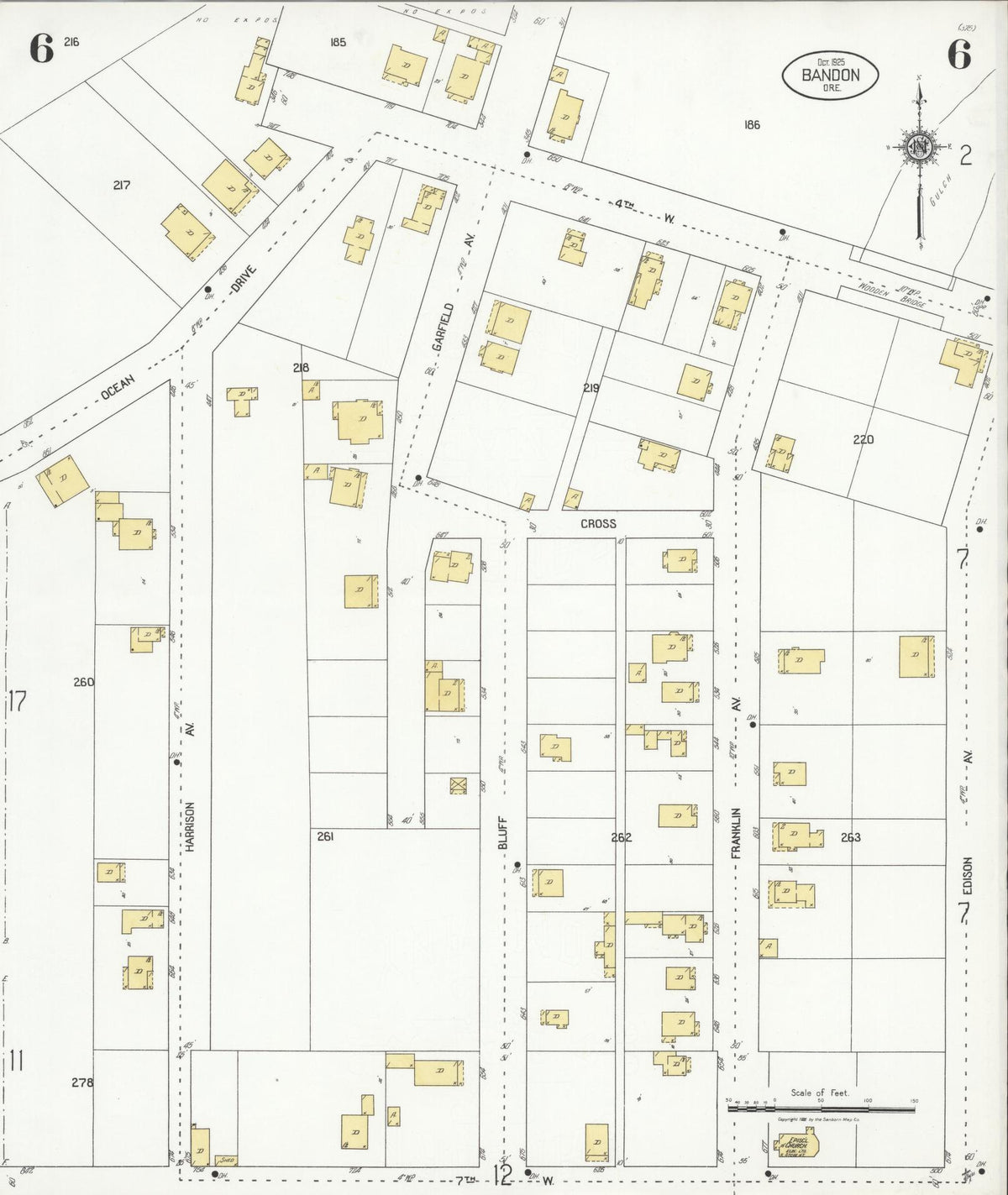 Sanborn Fire Insurance Map from Bandon, Coos County, Oregon (1925), Sheet #0006 - Historic Sanborn Fire Insurance Map Print, vintage old map wall art, antique decor, genealogy gift, Oregon Oregon map