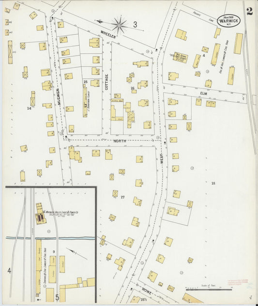 Sanborn Fire Insurance Map from Warwick, Orange County, New York (1900), Sheet #0002 - Historic Sanborn Fire Insurance Map Print, vintage old map wall art, antique decor, genealogy gift, New York New York map