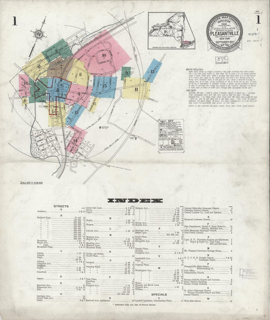 Sanborn Fire Insurance Map from Pleasantville, Westchester County, New York (1924), Sheet #0001 - Historic Sanborn Fire Insurance Map Print, vintage old map wall art, antique decor, genealogy gift, New York New York map
