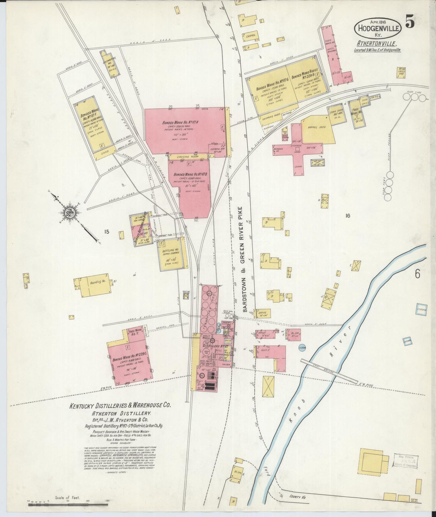 Sanborn Fire Insurance Map from Hodgenville, Larue County, Kentucky (1916), Sheet #0005 - Complete Map Set gallery image, historic Sanborn map, vintage wall art, Kentucky Kentucky