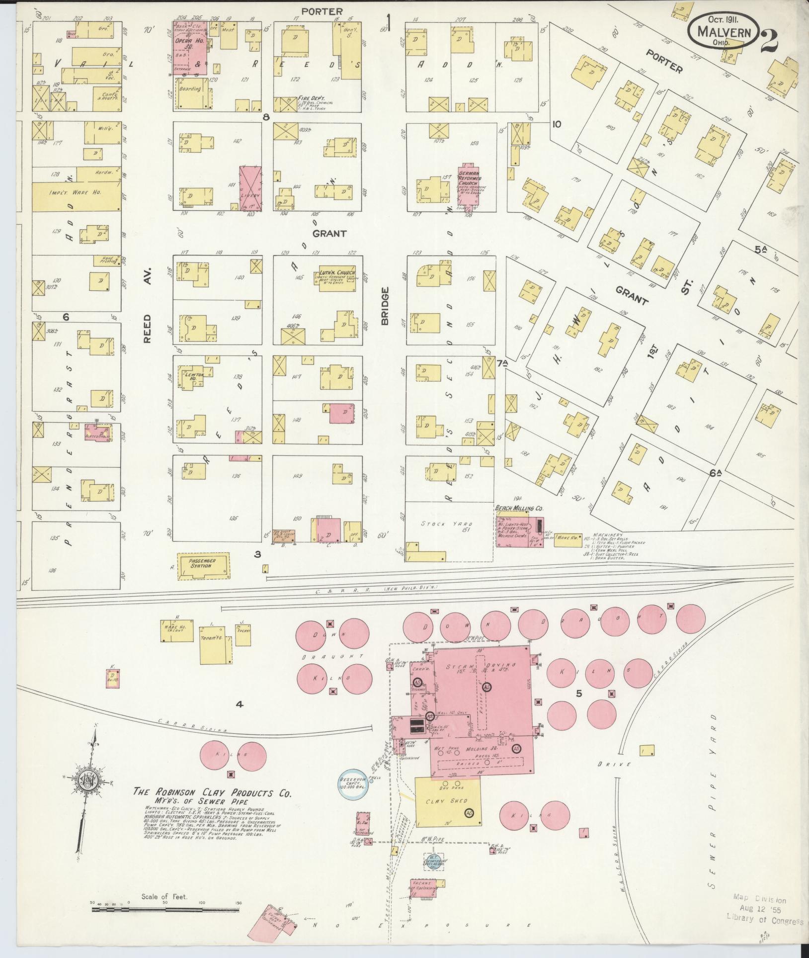 Sanborn Fire Insurance Map from Malvern, Carroll County, Ohio (1911), Sheet #0002 - Complete Map Set gallery image, historic Sanborn map, vintage wall art, Ohio Ohio