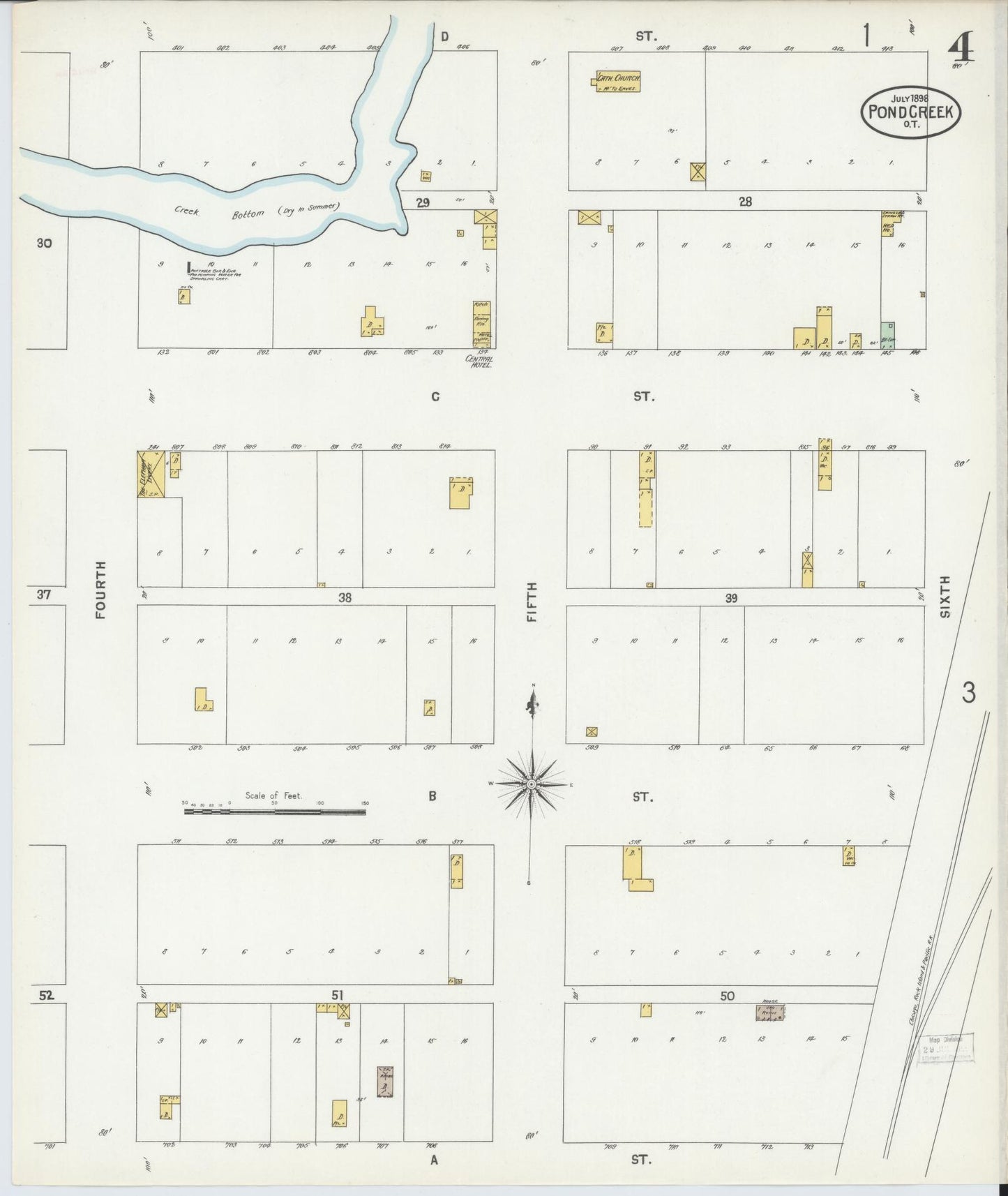 Sanborn Fire Insurance Map from Pond Creek, Grant County, Oklahoma (1898), Sheet #0004 - Historic Sanborn Fire Insurance Map Print, vintage old map wall art, antique decor, genealogy gift, Oklahoma Oklahoma map