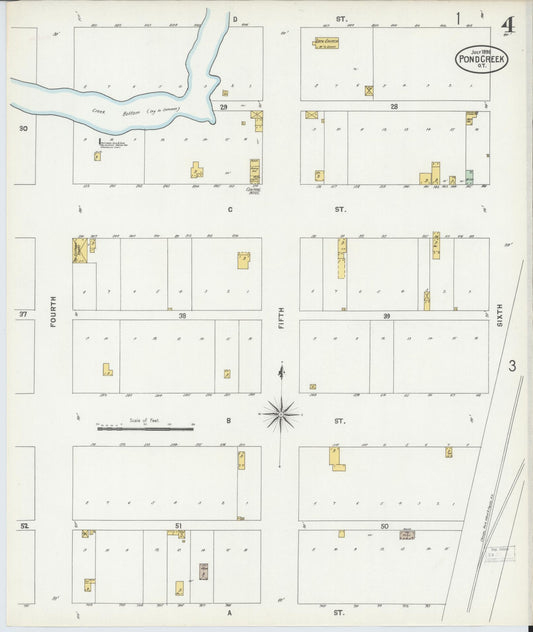 Sanborn Fire Insurance Map from Pond Creek, Grant County, Oklahoma (1898), Sheet #0004 - Historic Sanborn Fire Insurance Map Print, vintage old map wall art, antique decor, genealogy gift, Oklahoma Oklahoma map