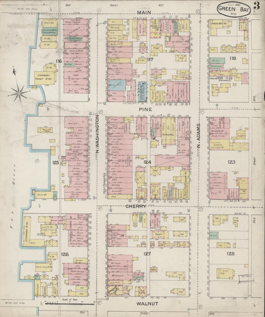 Sanborn Fire Insurance Map from Green Bay, Brown County, Wisconsin (1887), Sheet #0003 - Historic Sanborn Fire Insurance Map Print, vintage old map wall art, antique decor, genealogy gift, Wisconsin Wisconsin map
