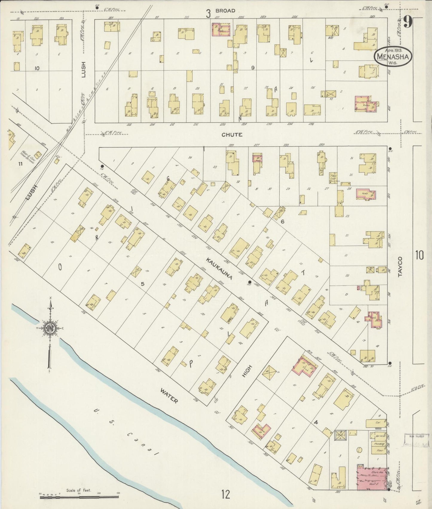 Sanborn Fire Insurance Map from Menasha, Winnebago County, Wisconsin (1913), Sheet #0009 - Complete Map Set gallery image, historic Sanborn map, vintage wall art, Wisconsin Wisconsin