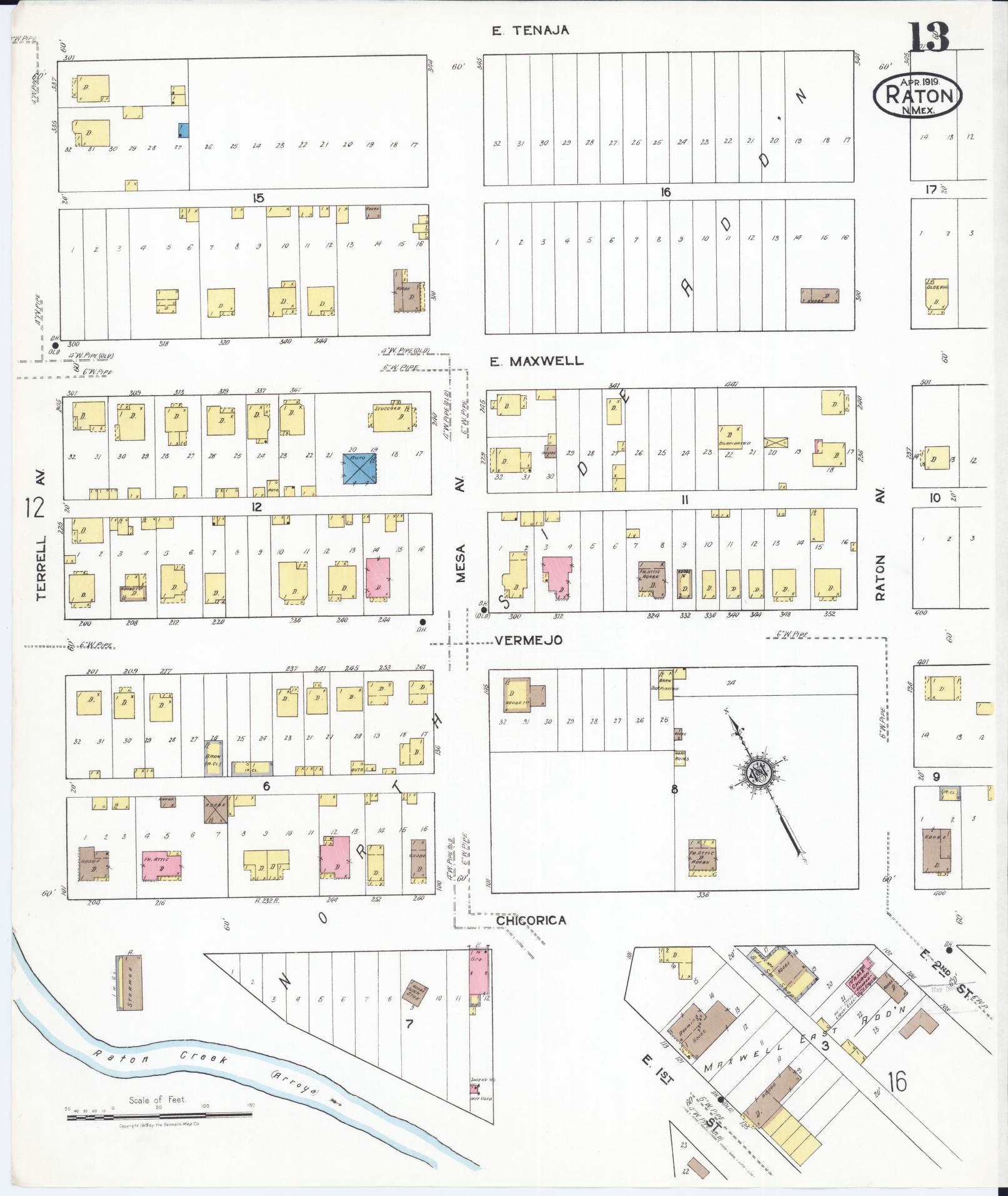 Sanborn Fire Insurance Map from Raton, Colfax County, New Mexico (1919), Sheet #0013 - Complete Map Set gallery image, historic Sanborn map, vintage wall art, New Mexico New Mexico