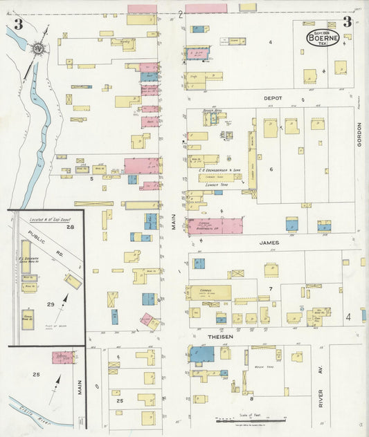 Sanborn Fire Insurance Map from Boerne, Kendall County, Texas (1924), Sheet #0003 - Historic Sanborn Fire Insurance Map Print, vintage old map wall art, antique decor, genealogy gift, Texas Texas map