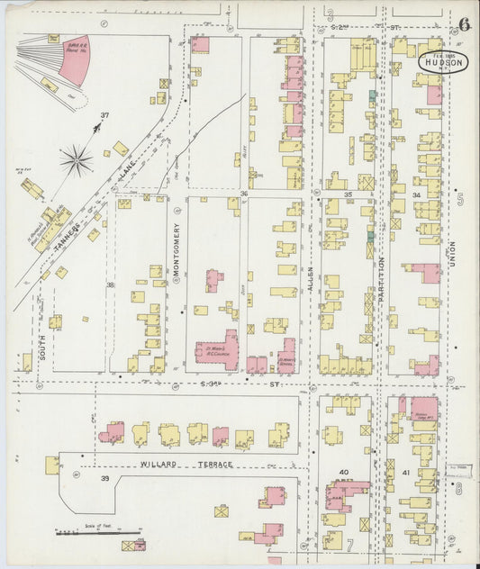 Sanborn Fire Insurance Map from Hudson, Columbia County, New York (1895), Sheet #0006 - Historic Sanborn Fire Insurance Map Print, vintage old map wall art, antique decor, genealogy gift, New York New York map