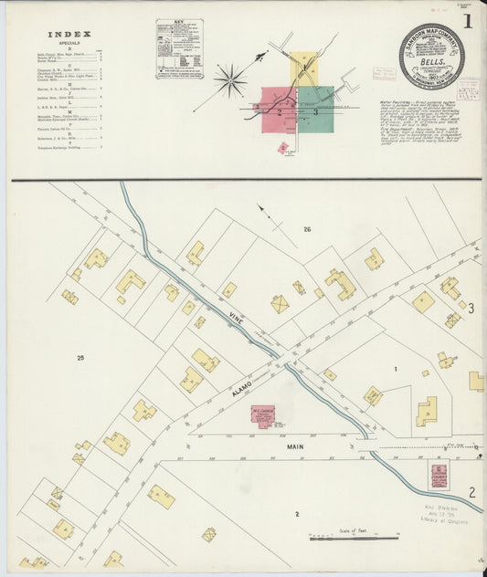 Sanborn Fire Insurance Map from Bells Depot, Crockett County, Tennessee (1907), Sheet #0001 - Historic Sanborn Fire Insurance Map Print, vintage old map wall art, antique decor, genealogy gift, Tennessee Tennessee map